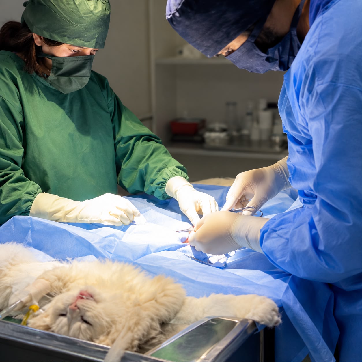 Veterinary team at Happy Tails during a procedure
